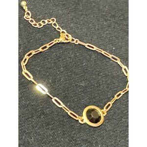 Gold-Plated Bracelet Anklet With Black Gemstone & Adjustable Chain